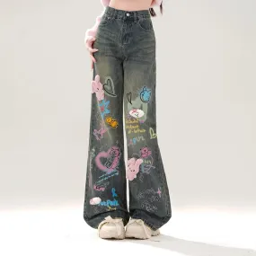 American Retro Style Graffiti Jeans