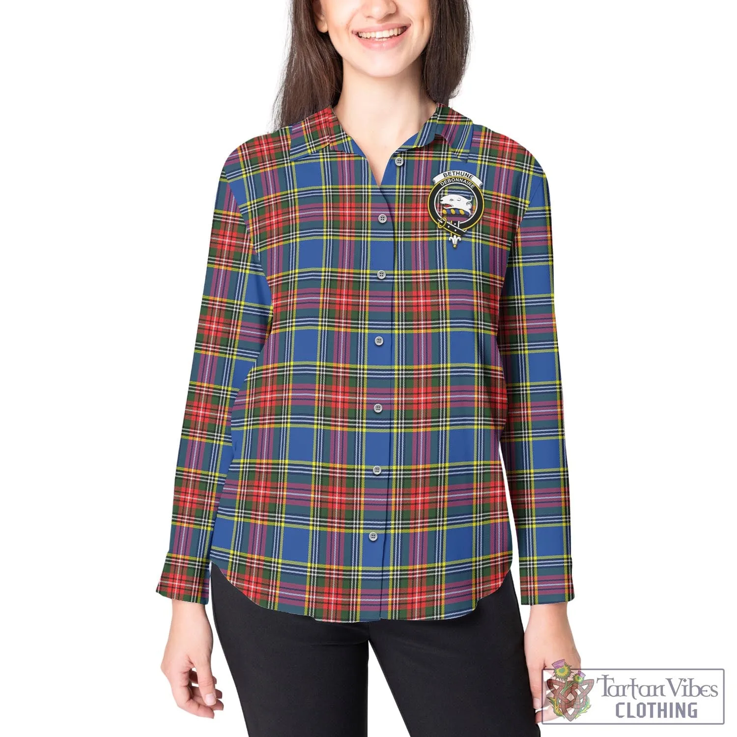Bethune Tartan Women's Casual Shirt with Family Crest