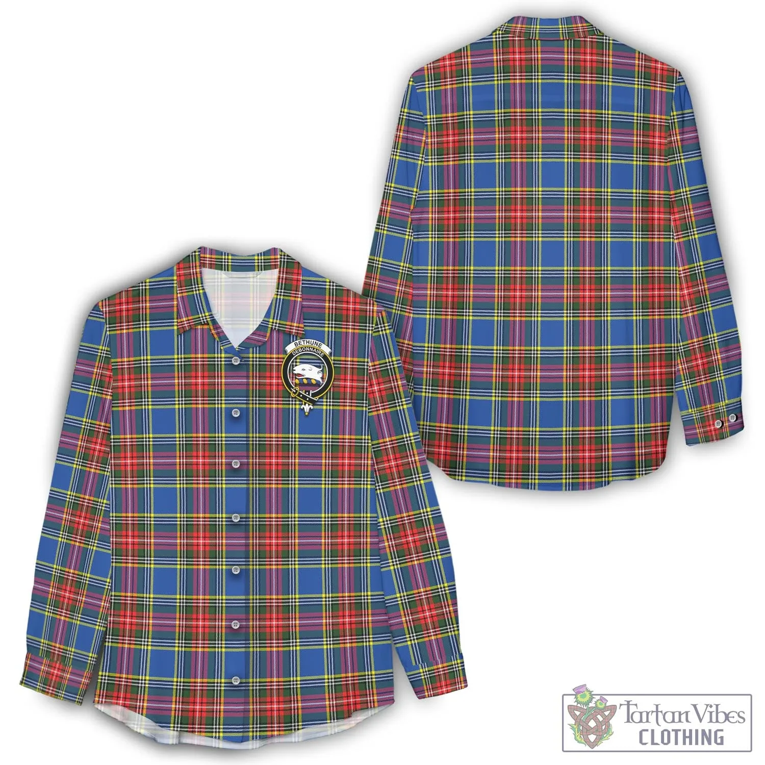 Bethune Tartan Women's Casual Shirt with Family Crest