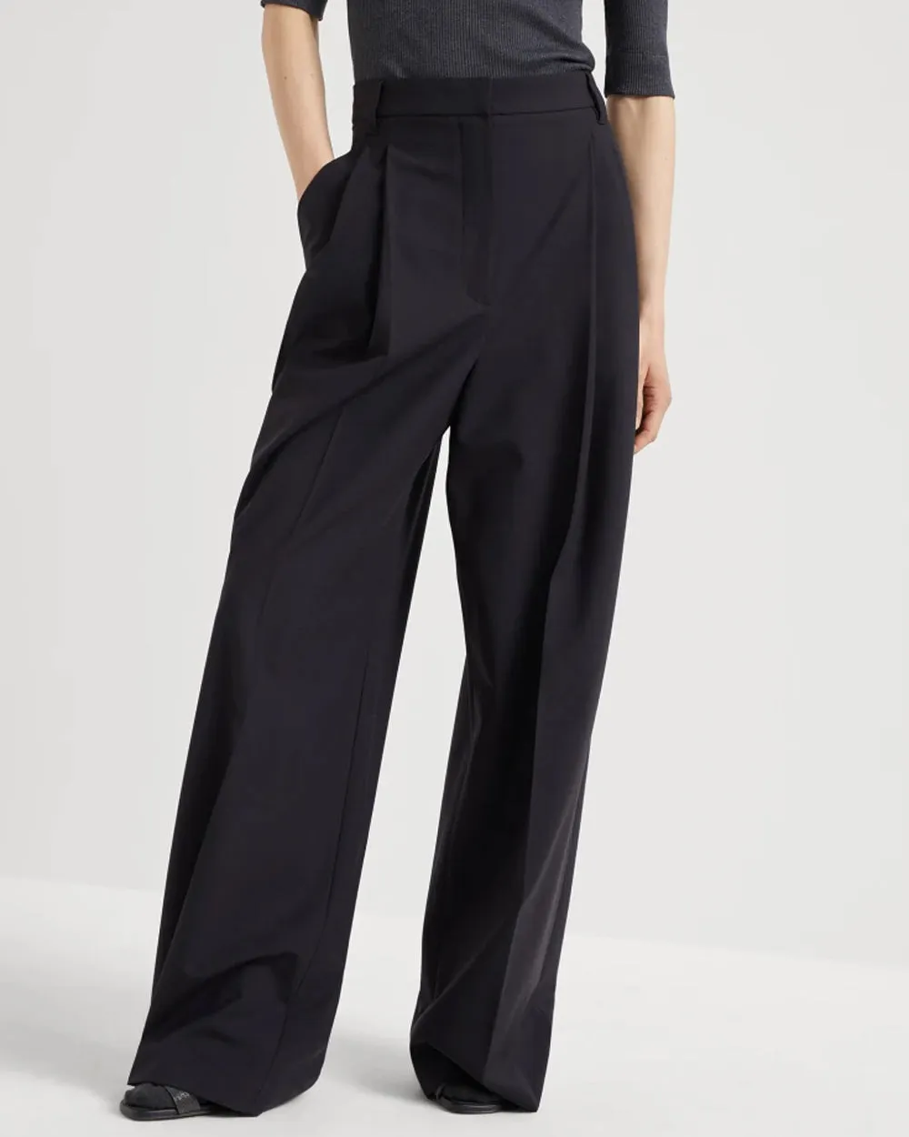 Black High Rise Straight Tropical Pant