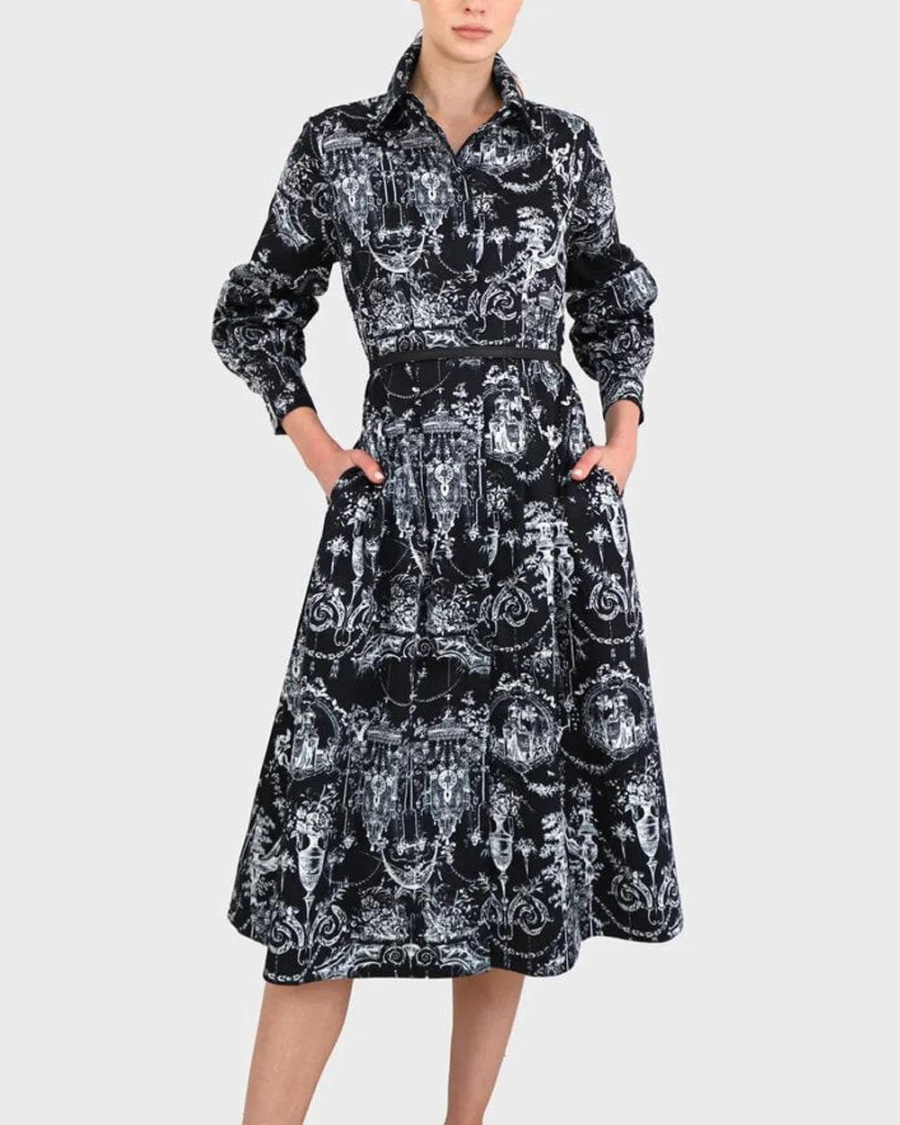 Black Toile Midi Shirtdress