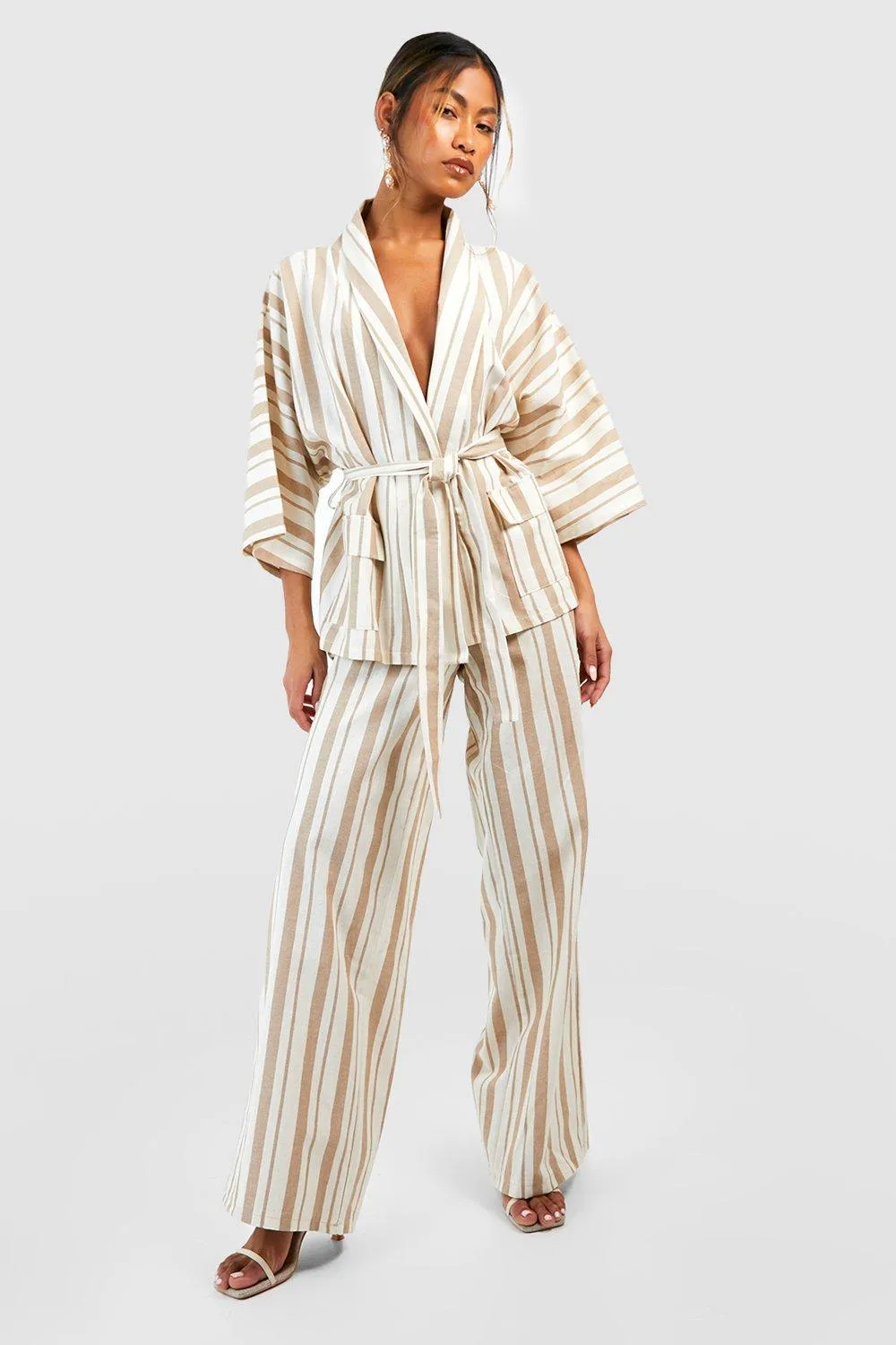Boohoo Linen Wide Leg Pants, Gray