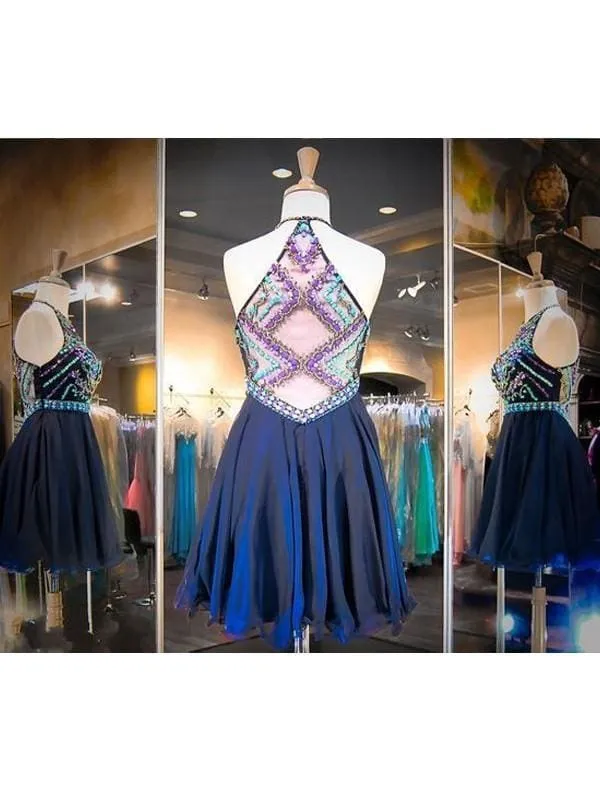 Bridelily A-Line Tulle Scoop Sleeveless Short With Beading Prom Dresses