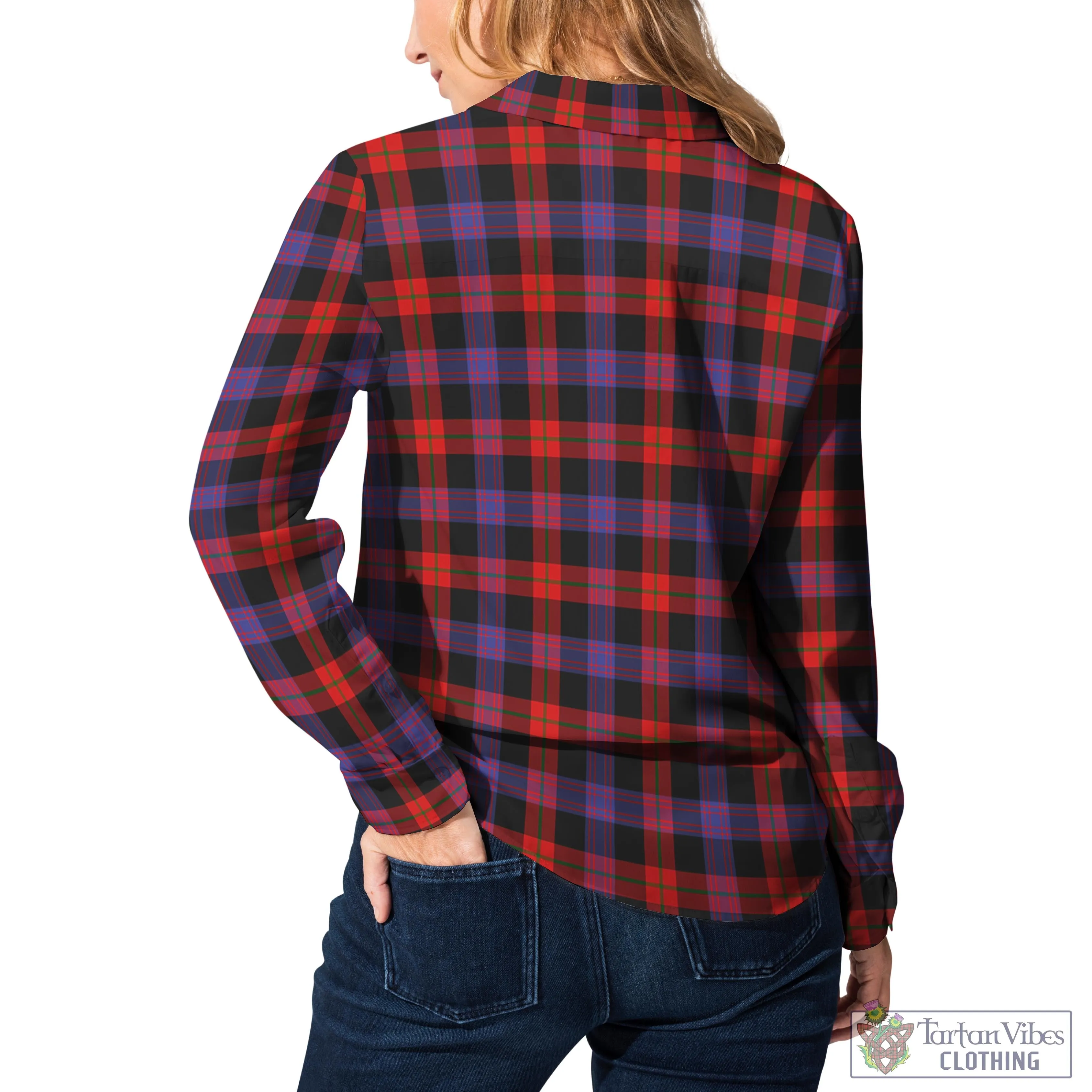 Broun Modern Tartan Women's Casual Shirt with Family Crest