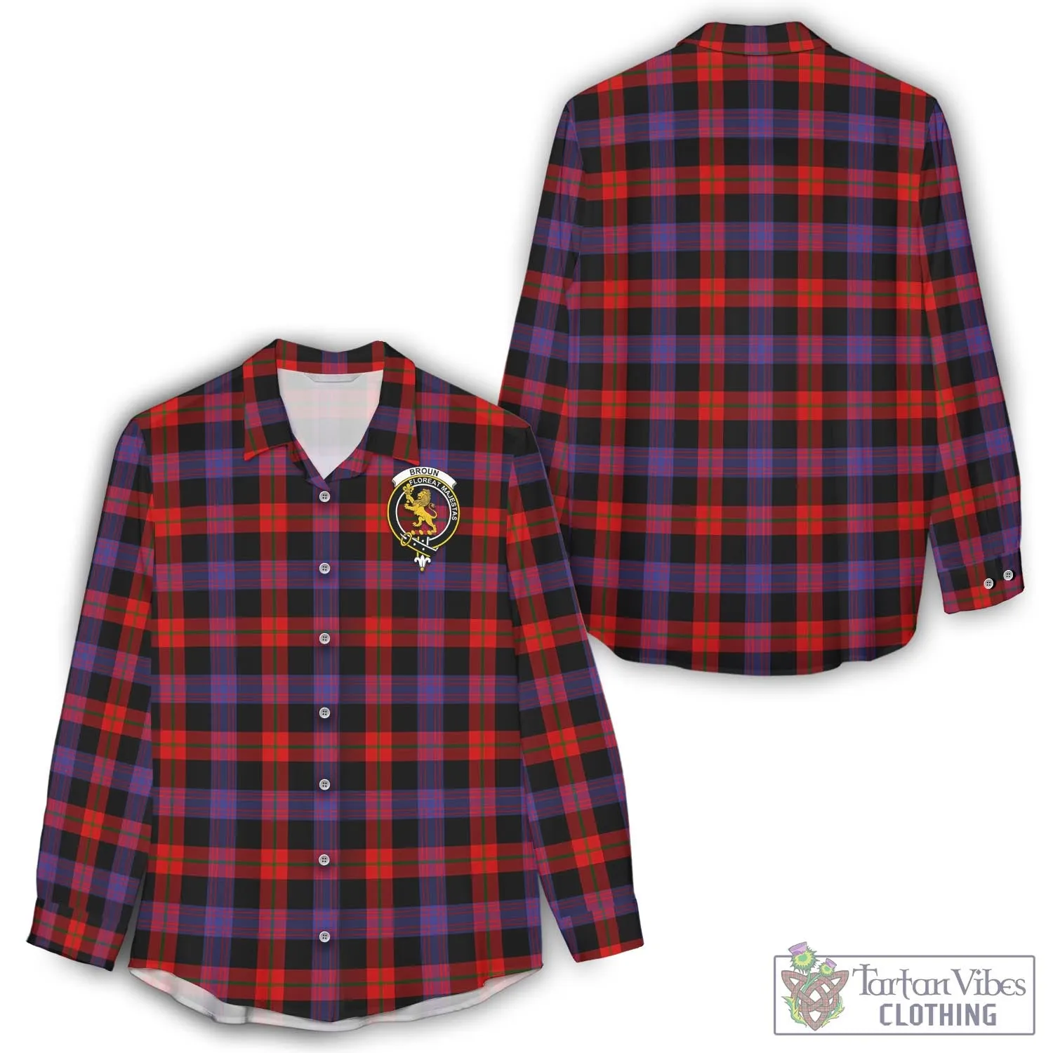 Broun Modern Tartan Women's Casual Shirt with Family Crest
