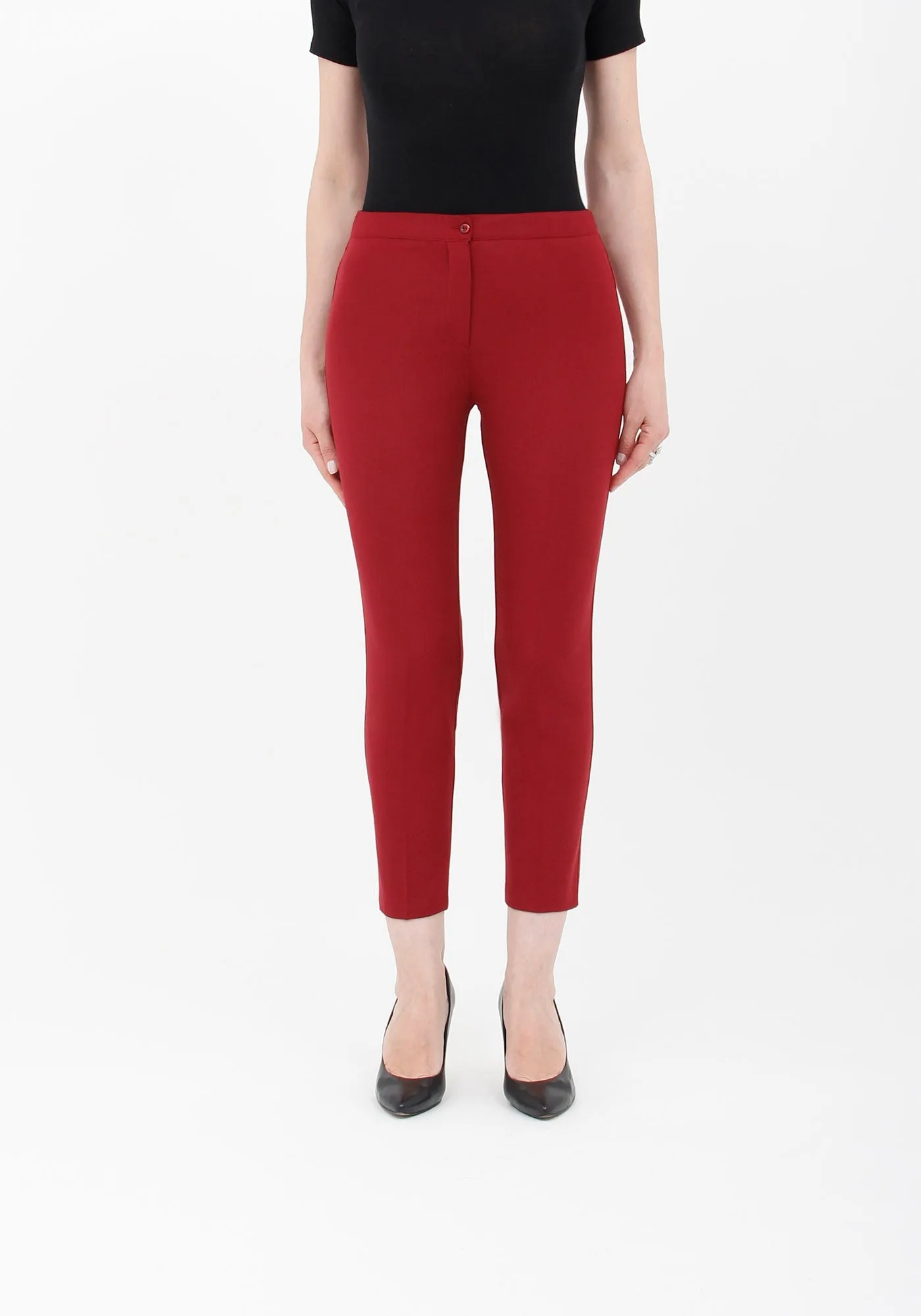 Burgundy High Waist Slim Fit Stretchy Skinny Work Pants