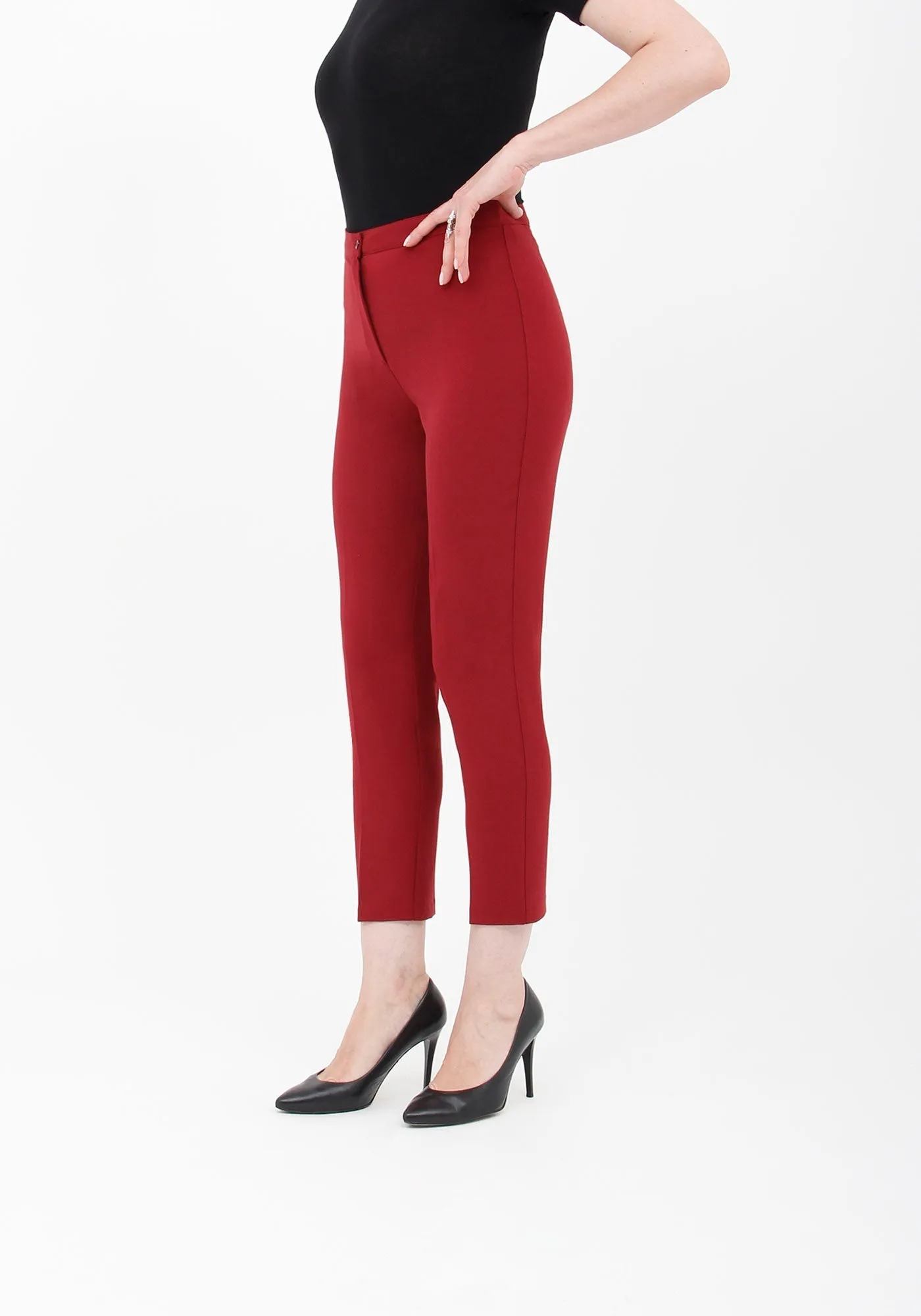 Burgundy High Waist Slim Fit Stretchy Skinny Work Pants