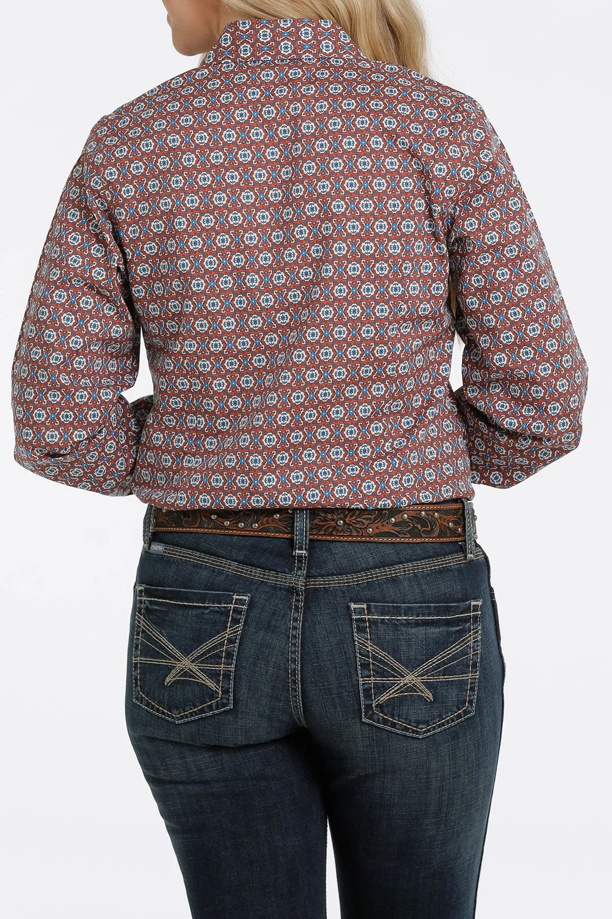 Cinch Women's L/S Rust Geometric Button Down Shirt