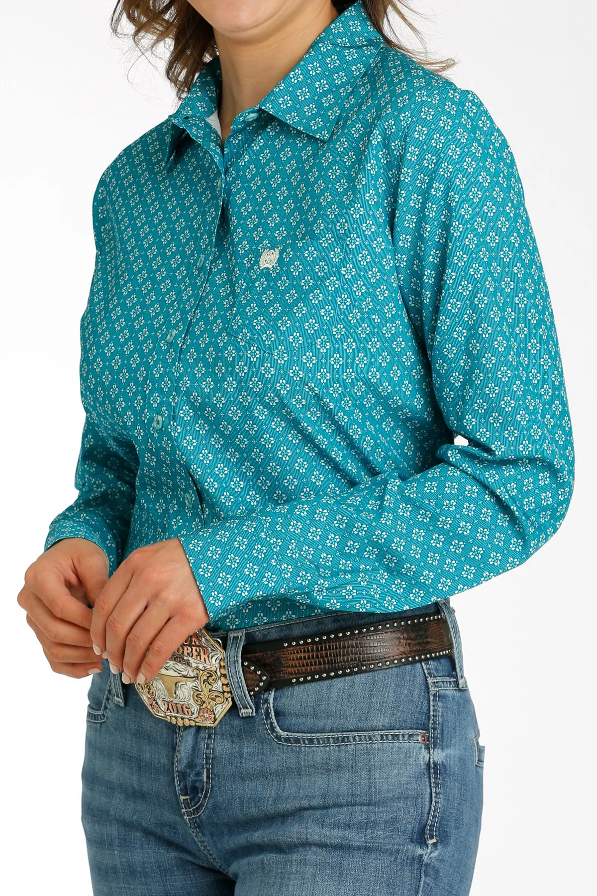 Cinch Women's Teal Geometric Diamond ArenaFlex Western Button Down Shirt