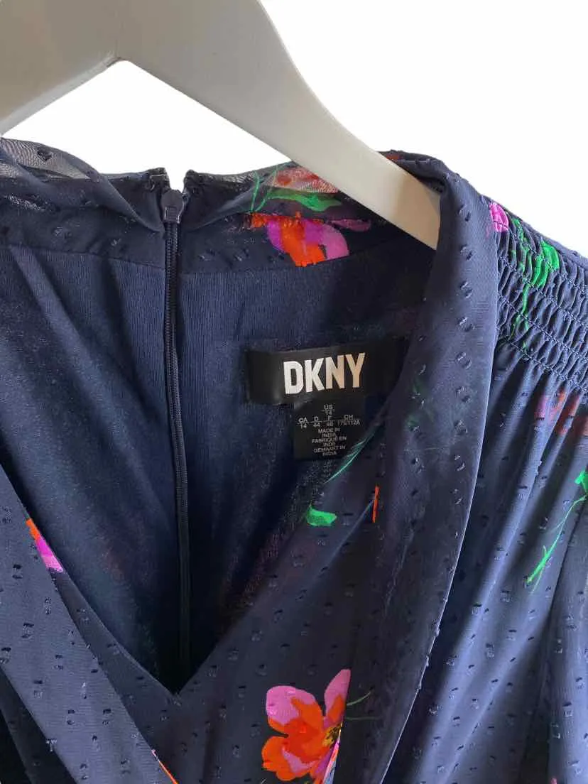 DKNY, Women's Clip-Dot Floral Dress, Navy/Multi, Size L