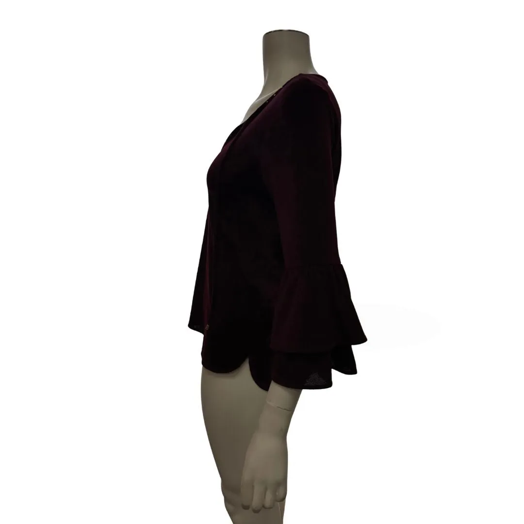 Eci Keyhole Bell-Sleeve Blouse, Size Medium