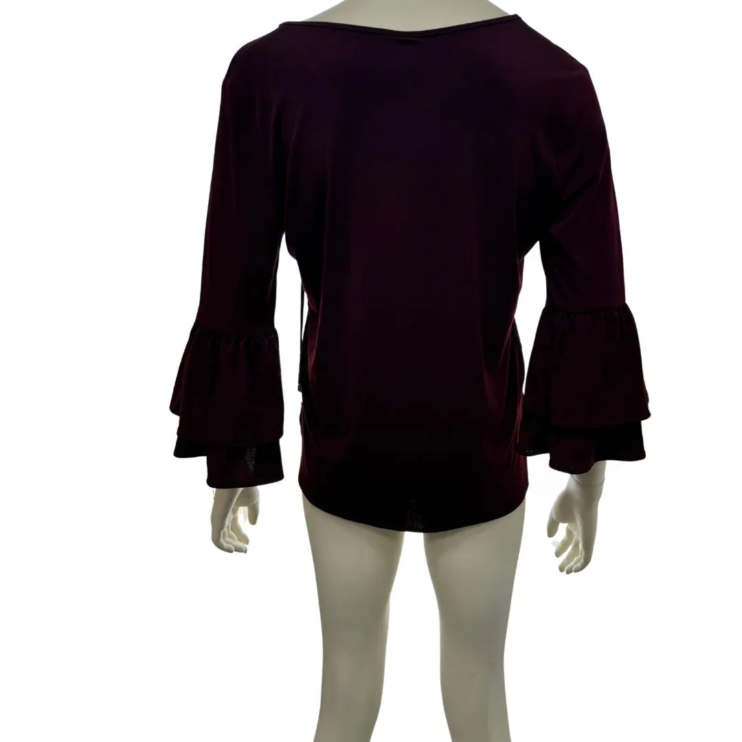 Eci Keyhole Bell-Sleeve Blouse, Size Medium