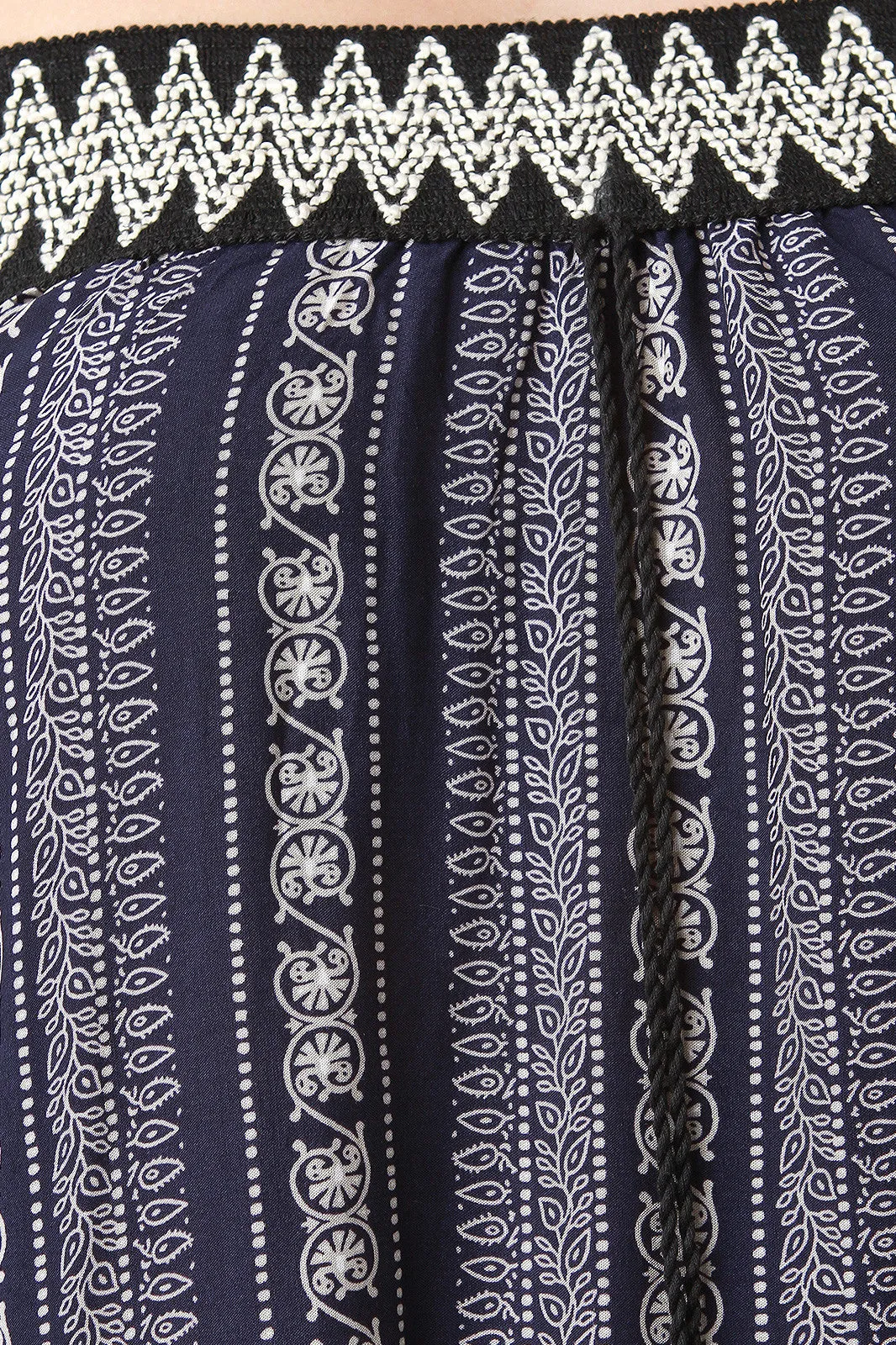 Embroidered Tribal Print Off-The-Shoulder Shift Dress