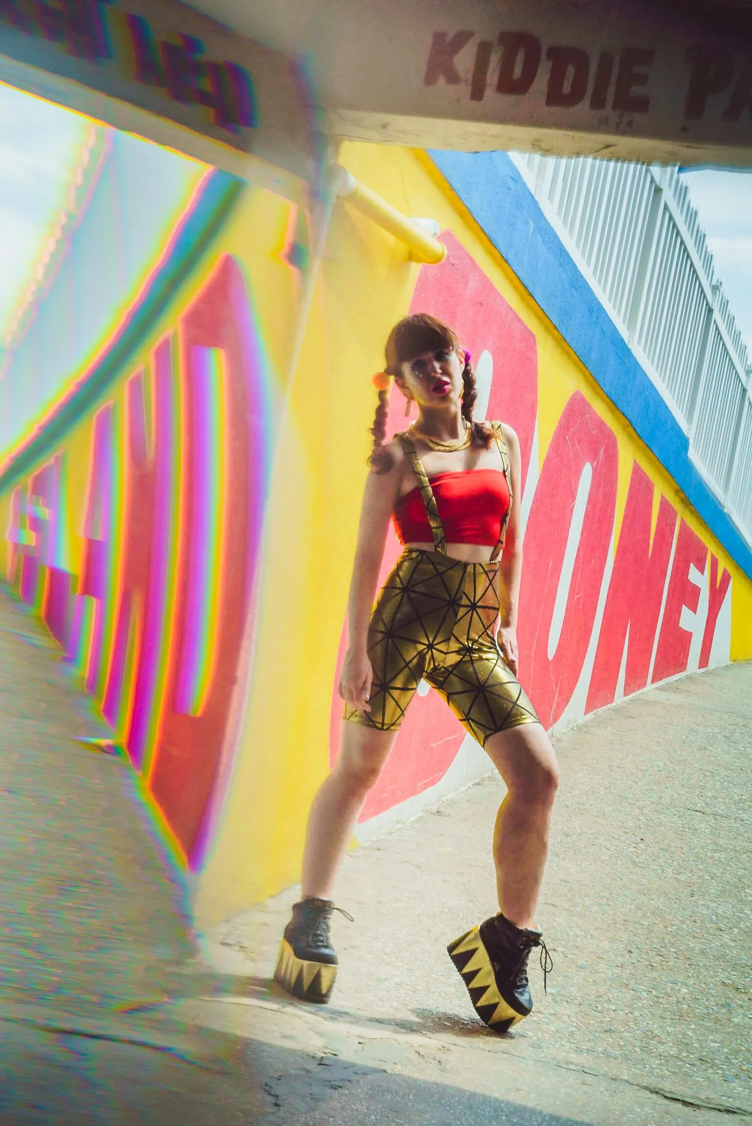 Gold Disco Suspender Shorts