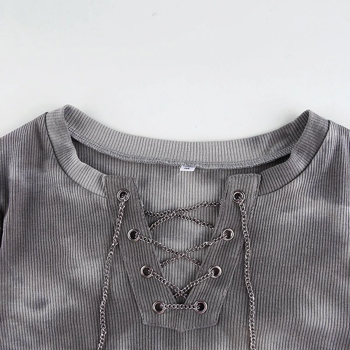 Gray Clouds Tie Dye Long Sleeve Crop Top
