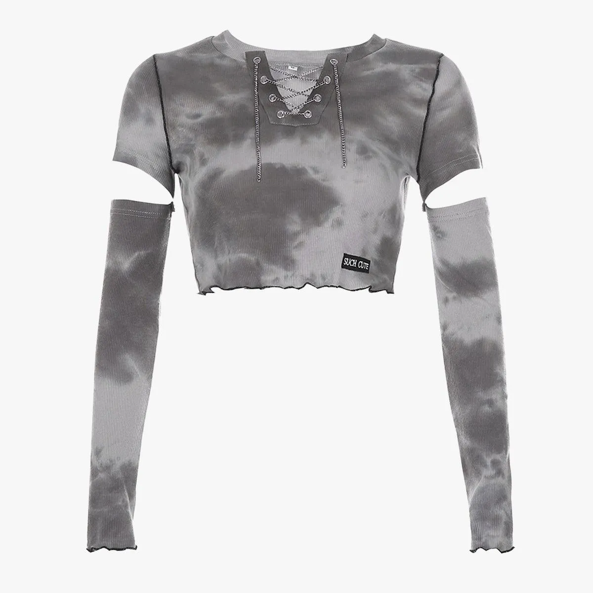 Gray Clouds Tie Dye Long Sleeve Crop Top