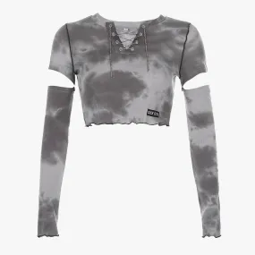 Gray Clouds Tie Dye Long Sleeve Crop Top