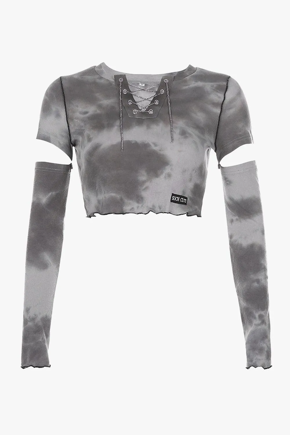 Gray Clouds Tie Dye Long Sleeve Crop Top
