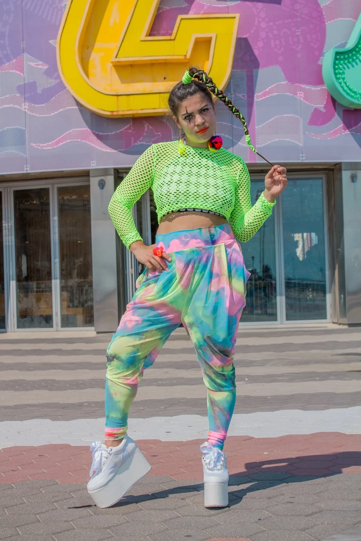 Green Fishnet Crop Top