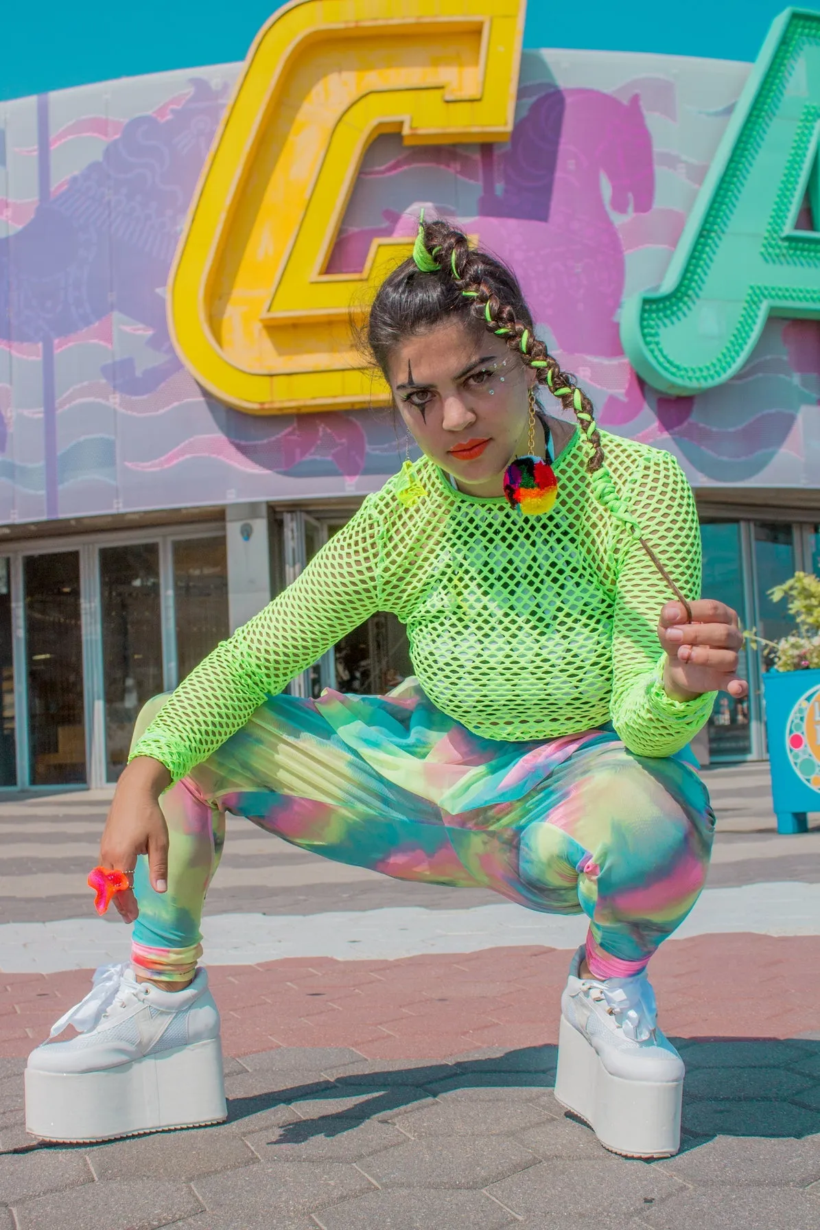 Green Fishnet Crop Top