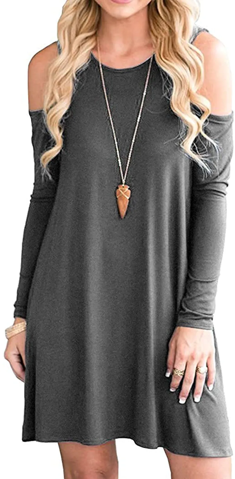 HAOMEILI Short Sleeve Women's Cold Shoulder with Pockets Casual Swing T-Shirt Dresses