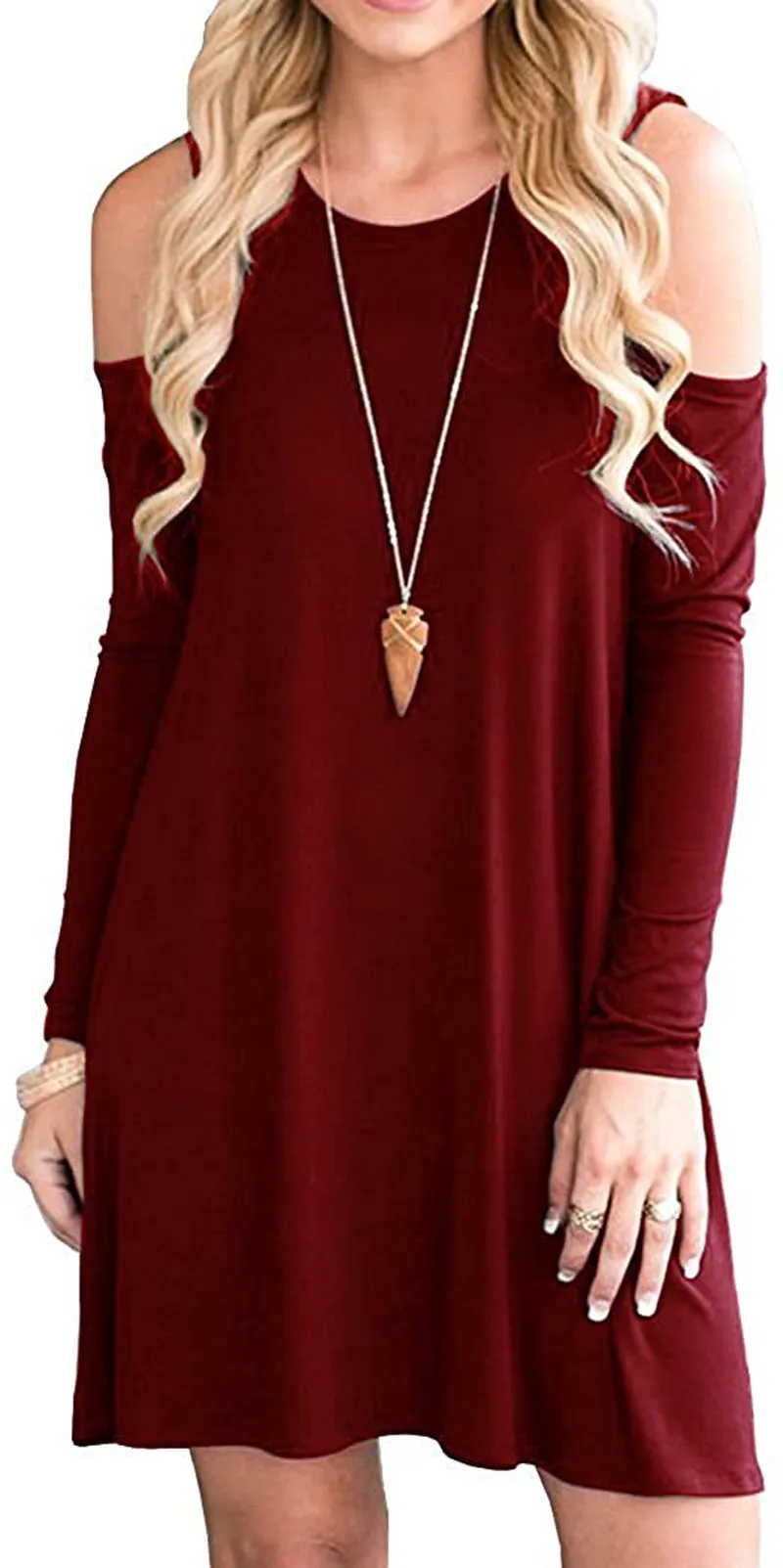HAOMEILI Short Sleeve Women's Cold Shoulder with Pockets Casual Swing T-Shirt Dresses