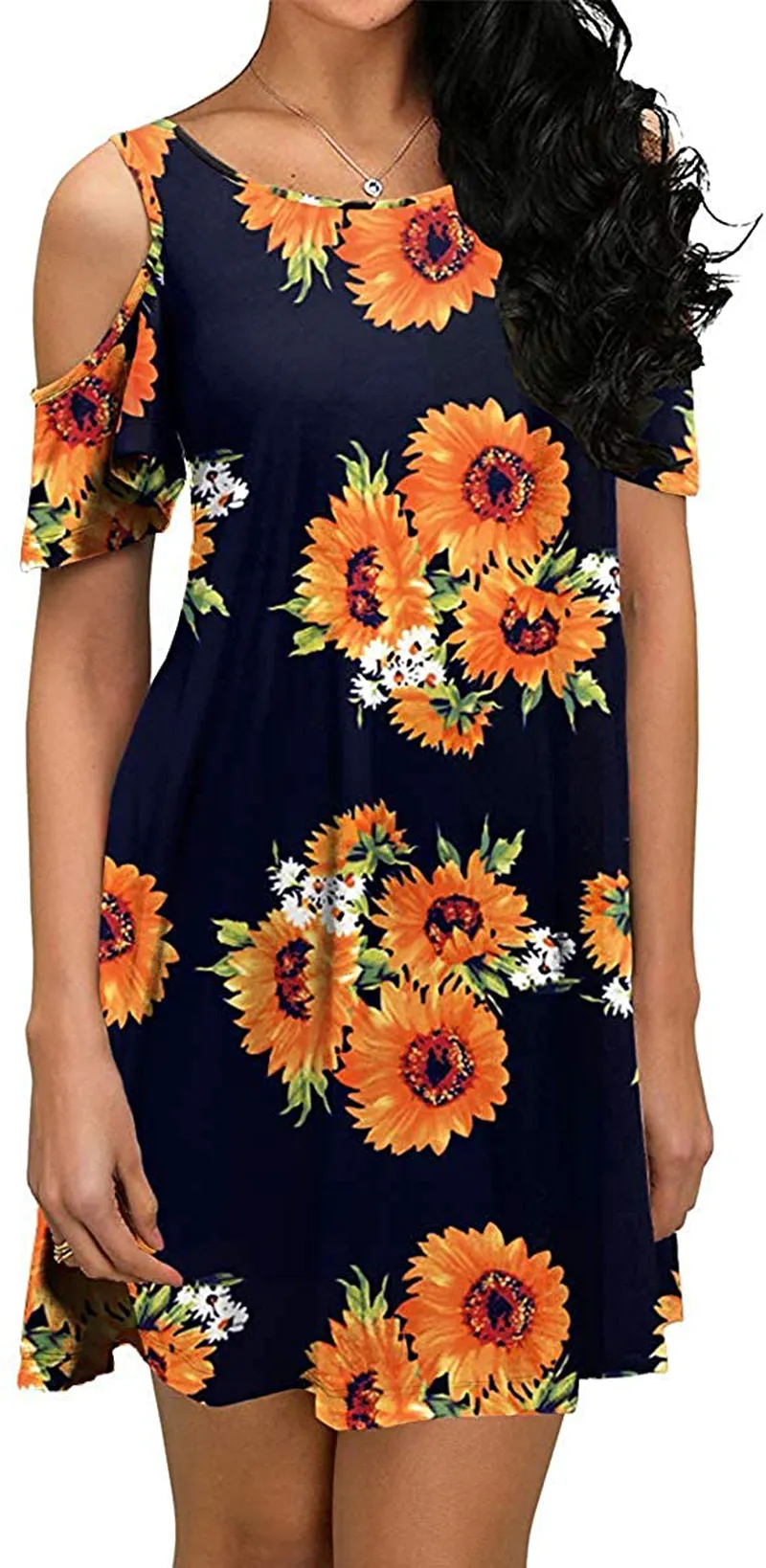 HAOMEILI Short Sleeve Women's Cold Shoulder with Pockets Casual Swing T-Shirt Dresses