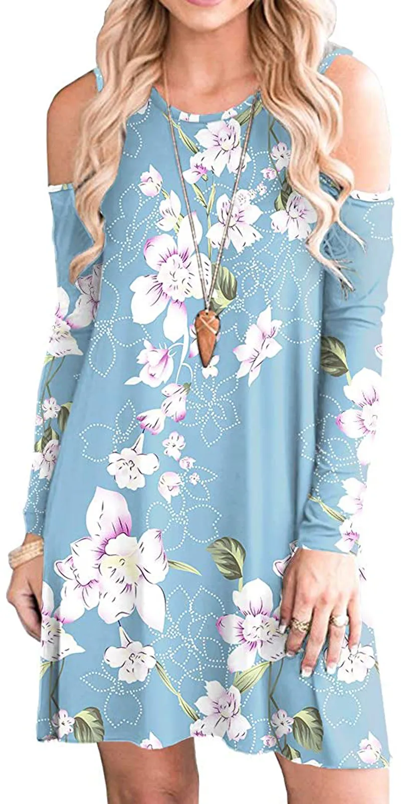 HAOMEILI Short Sleeve Women's Cold Shoulder with Pockets Casual Swing T-Shirt Dresses
