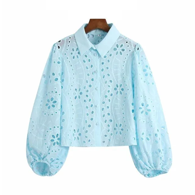 HOLLOW OUT CROPPED BLOUSE