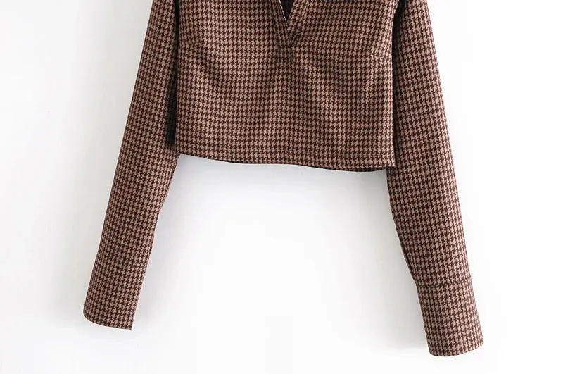 HOUNSTOOTH CROPPED BLOUSE