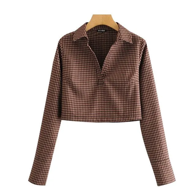 HOUNSTOOTH CROPPED BLOUSE