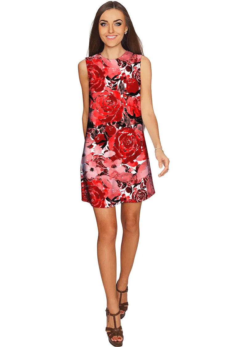 La Fleur Adele Red Floral Print Designer Shift Dresses - Mommy & Me