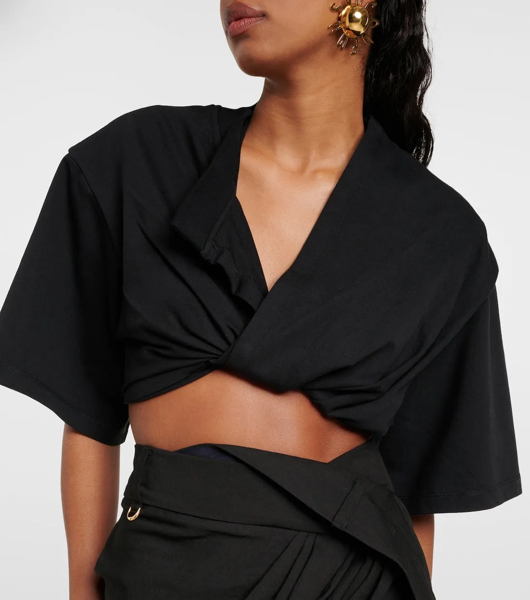 Le bahia court t-shirt, Jacquemus cotton crop top, black