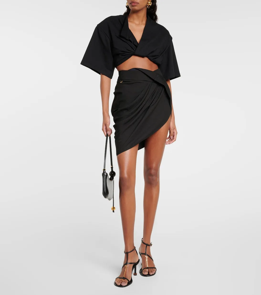 Le bahia court t-shirt, Jacquemus cotton crop top, black