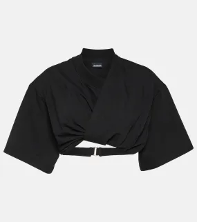 Le bahia court t-shirt, Jacquemus cotton crop top, black