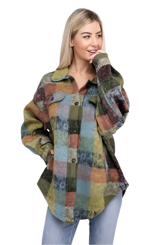 Loose Fit Buttoned Down Check Shirt Jacket