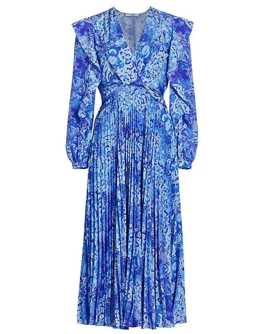 Navy Multi Chrishelle V Neck Ruffle Dress