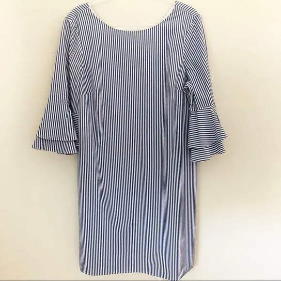 Nine West Scoop Neck V Back Ruffle Bell Sleeve Dress, Size 6