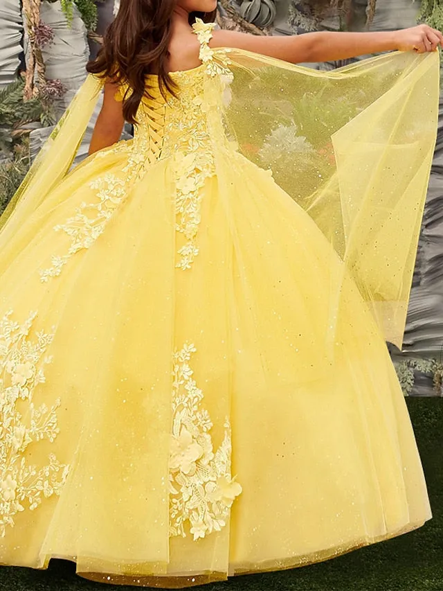 Princess Floor Length Flower Girl Dress Quinceanera Girls Cute Prom Dress Satin with Appliques Sparkle & Shine Elegant Fit 3-16 Years