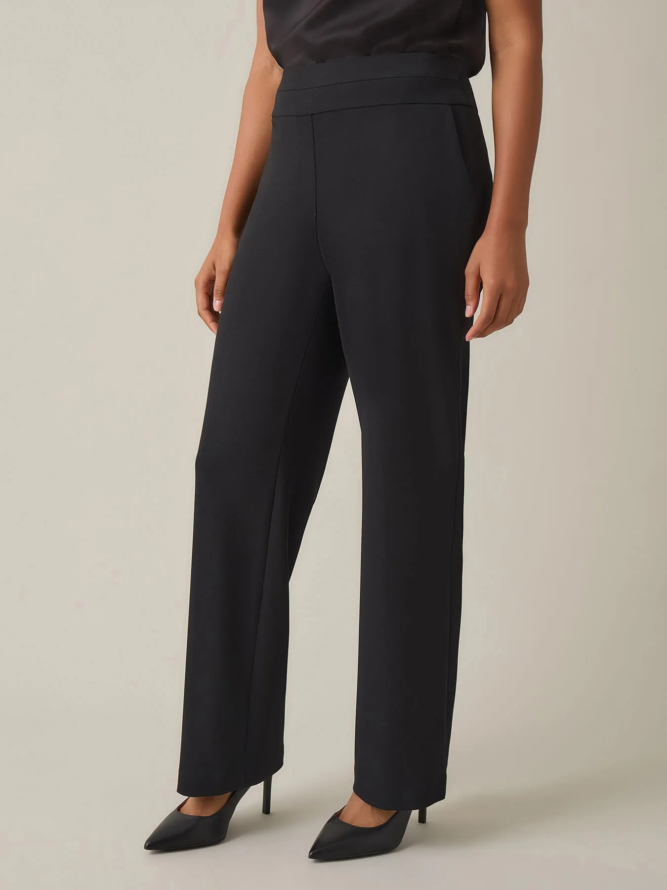 Pull-On Wide Leg Pants, Black