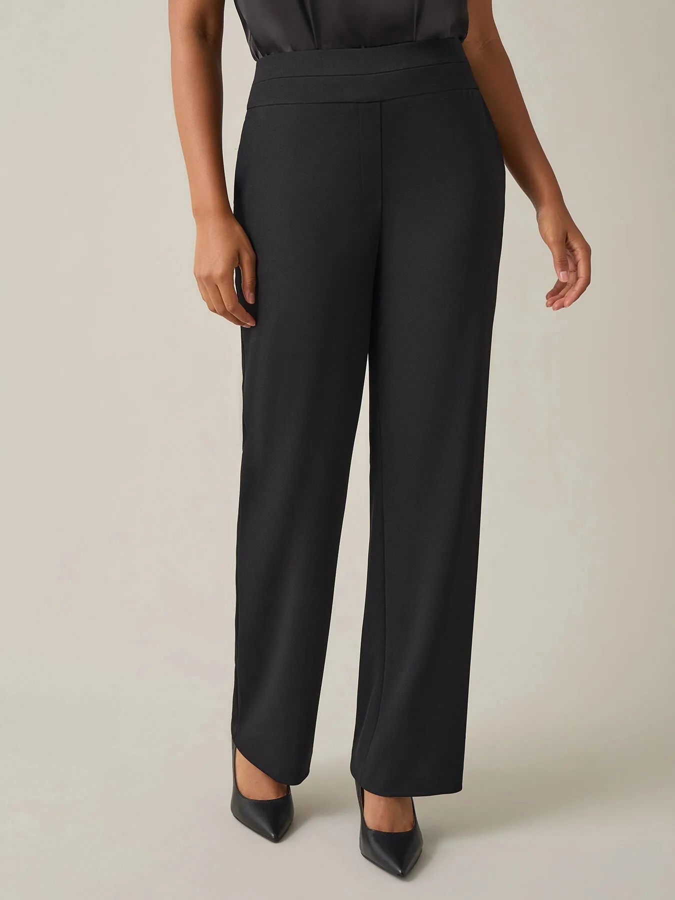 Pull-On Wide Leg Pants, Black