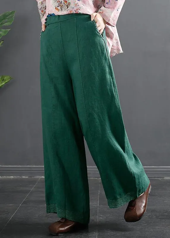 Retro Semi Elastic Waist Wide Leg Pants Women's New Spring Casual Hemp Color Pants