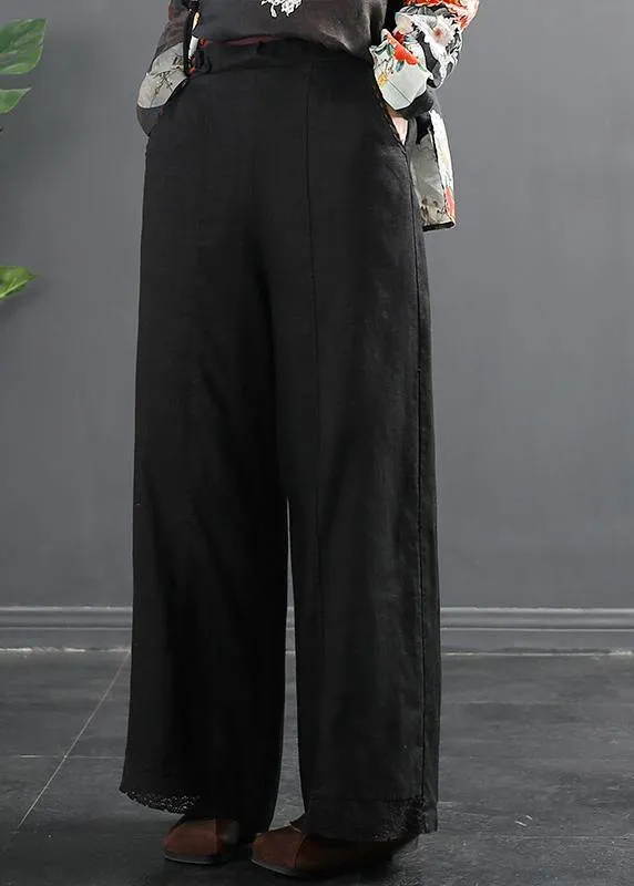 Retro Semi Elastic Waist Wide Leg Pants Women's New Spring Casual Hemp Color Pants