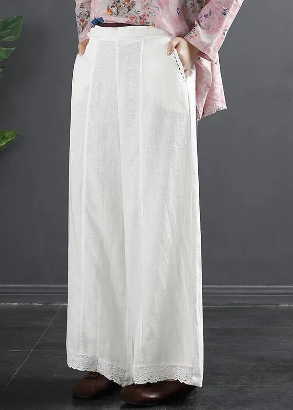 Retro Semi Elastic Waist Wide Leg Pants Women's New Spring Casual Hemp Color Pants