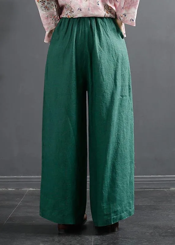 Retro Semi Elastic Waist Wide Leg Pants Women's New Spring Casual Hemp Color Pants