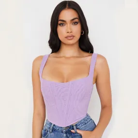 Suspender Strap Square Neck Modern Crop Corset Top - Coffee