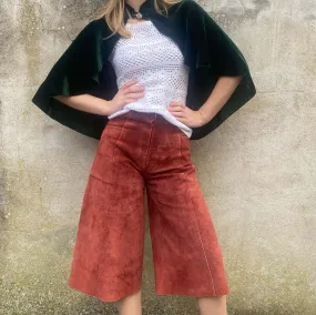 Vibrant 1970s Rust Suede Culottes