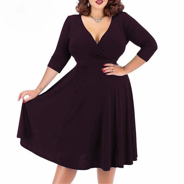 Vintage Women's Short Sleeve A-line Stretchy Midi Dress With Floral Print