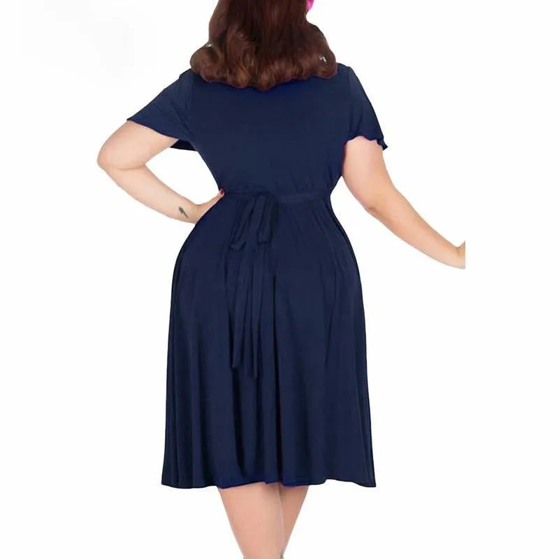 Vintage Women's Short Sleeve A-line Stretchy Midi Dress With Floral Print