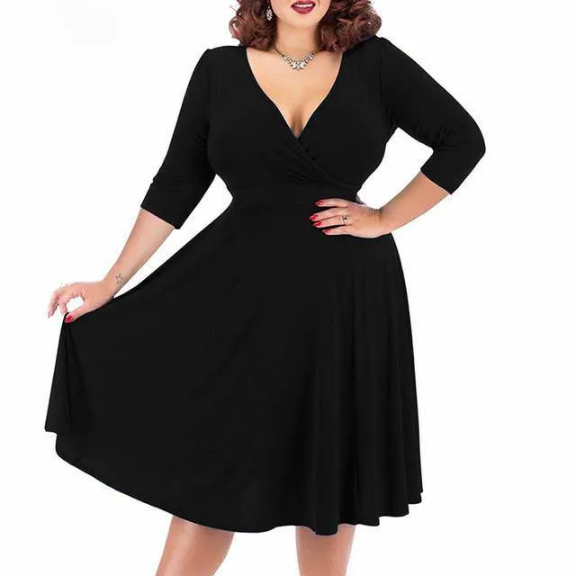 Vintage Women's Short Sleeve A-line Stretchy Midi Dress With Floral Print
